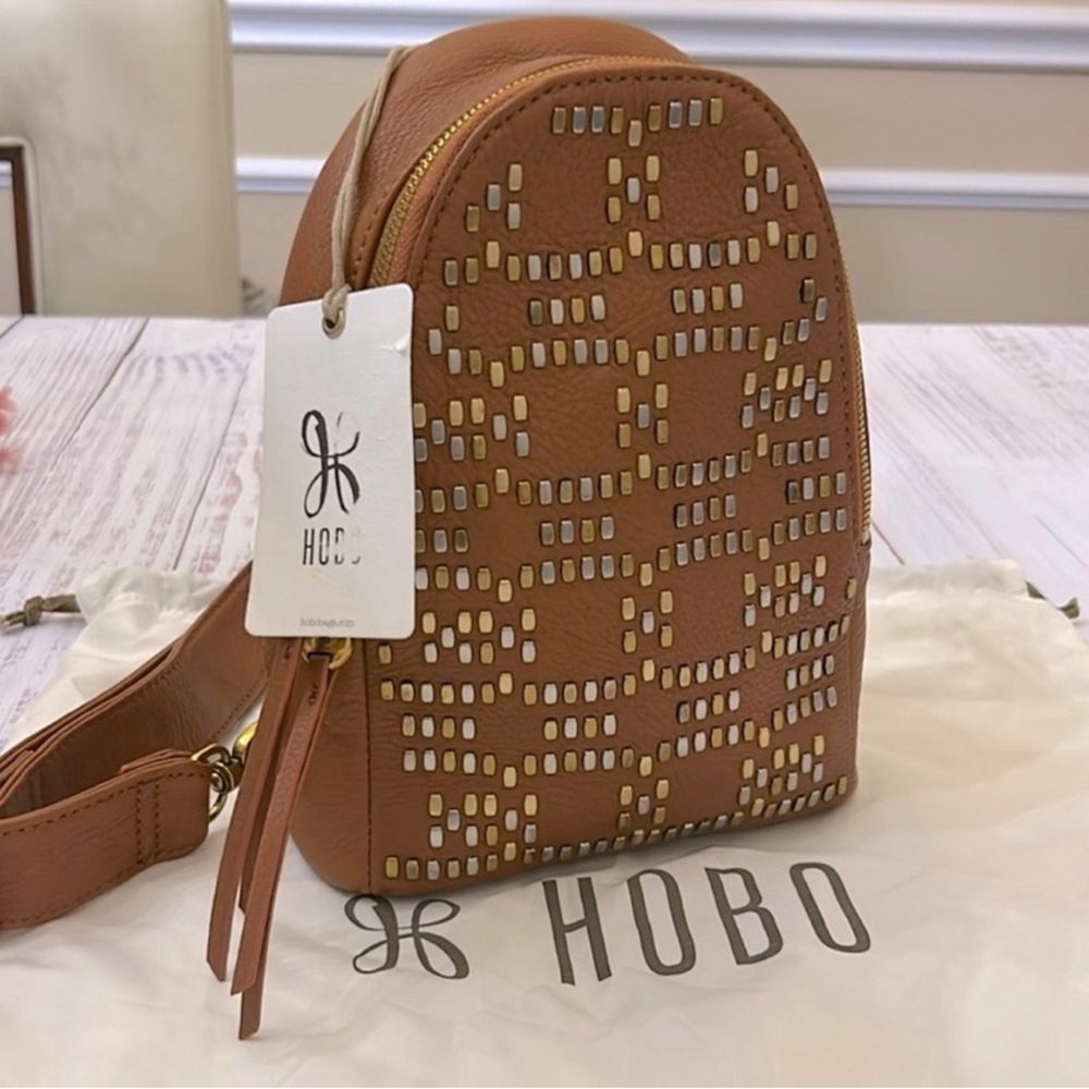 NWT Fern Hobo Sling Bag in Pebbled Leather Studded Warm Honey - Picture 7 of 12